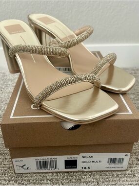 Dolce Vita Gold Beaded Double-Strap Block Heel Sandals size 10.5 New in Box